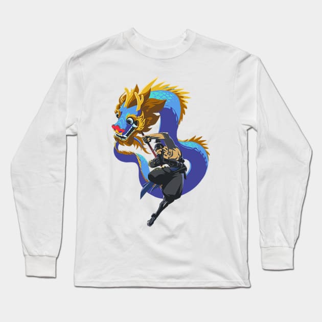 Hanzo Blue Dragon Long Sleeve T-Shirt by Genessis